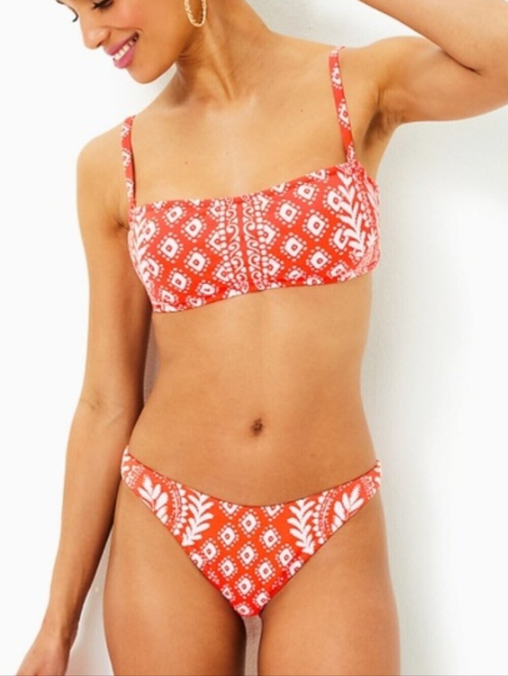 Lilly Pulitzer Orange Printed High Cut Bottom +Bandeau Top Bikini Set Swim 16
